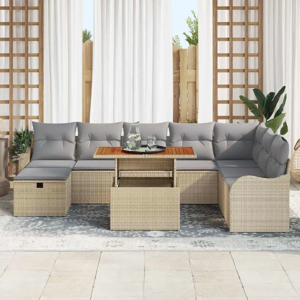 vidaXL Tuin Sofa Set 9 st Beige poly rattan, foto 2