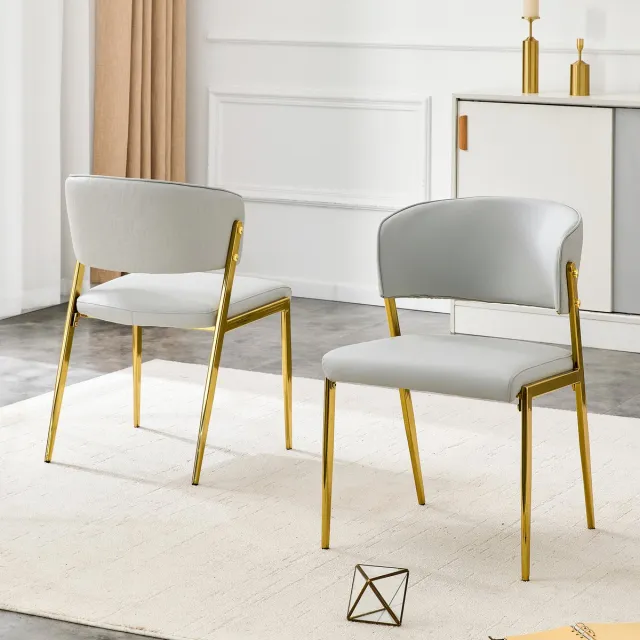 Welltin Eetkamerstoelen - Set van 2 - Eetkamerstoel Set - Moderne Eetkamerstoel met Gestoffeerde Zitting - Stoel met Metalen Frame - Keukenstoel - Woonkamerstoel - Stoel voor Eetkamer en Keuken - Lichtgrijs