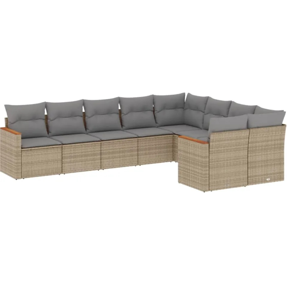 vidaXL 9-delige Loungeset met kussens poly rattan beige, foto 3