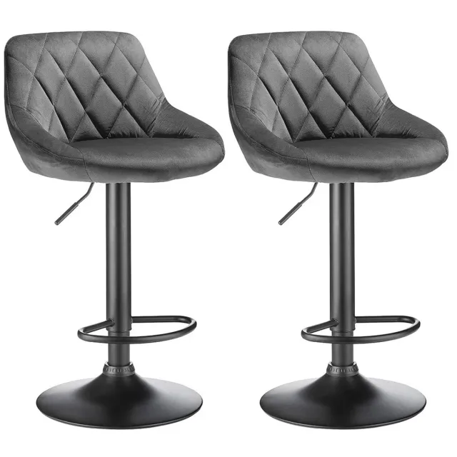 M Goods M-Goods Barkrukken Set van 2 - Verstelbaar 63-83 cm - Draaibare Barkruk met Rugleuning - Fluwelen Gestoffeerde Keukenkruk - Donkergrijs