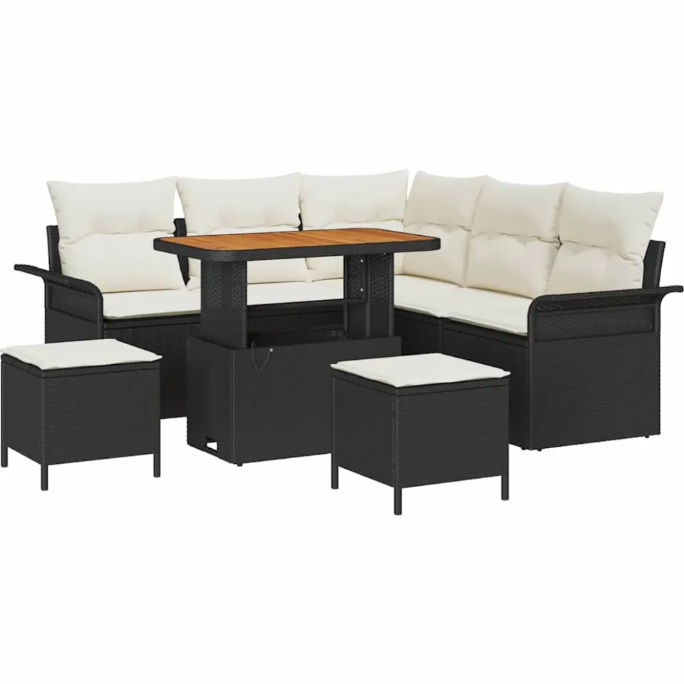 vidaXL Tuinbankenset 8 st Zwart poly rattan, foto 4