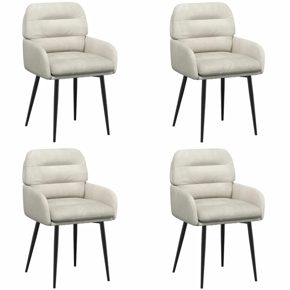 vidaXL Eettafelstoelen 4 st fluweel Crèmekleurig 59 x 59,5 x 90 cm, foto 3