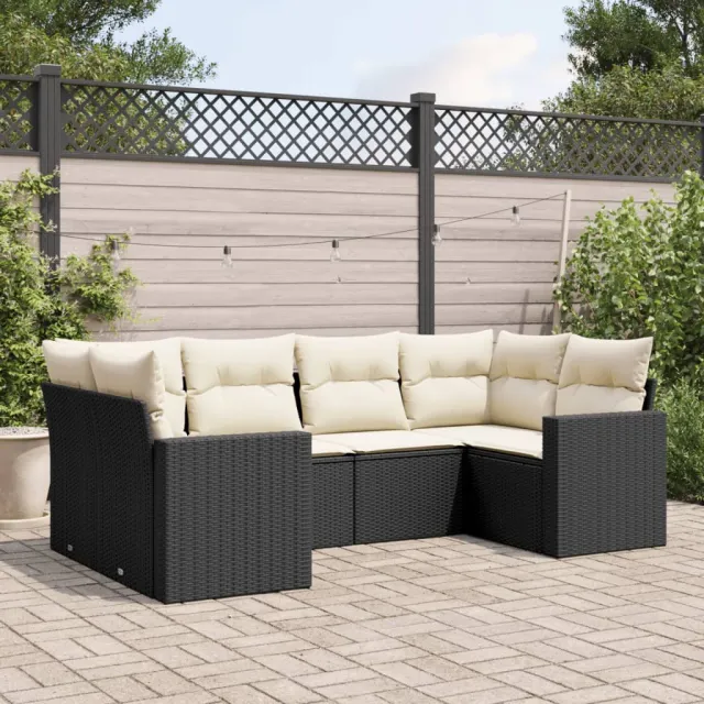 vidaXL 6-delige Loungeset met kussens poly rattan zwart, foto 2