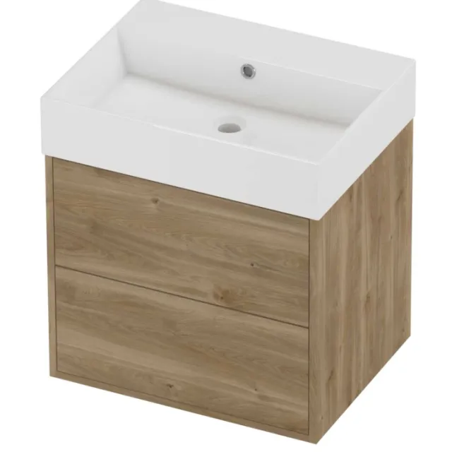 Proline Zara Badmeubelset Porselein Loft Zonder Kraangat 60x46x65 cm Glans Wit Cider Oak Eiken