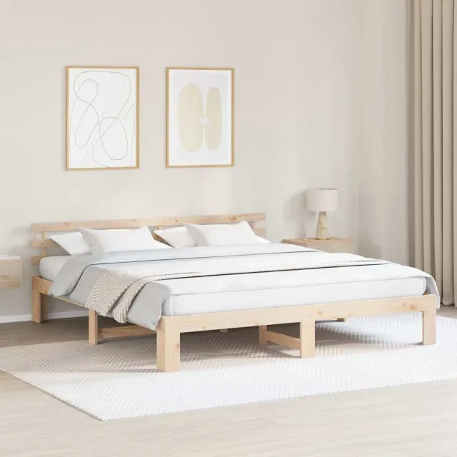 vidaXL Bedframe met hoofdeinde Naturel 180 x 200 cm Massief grenenhout Bruin