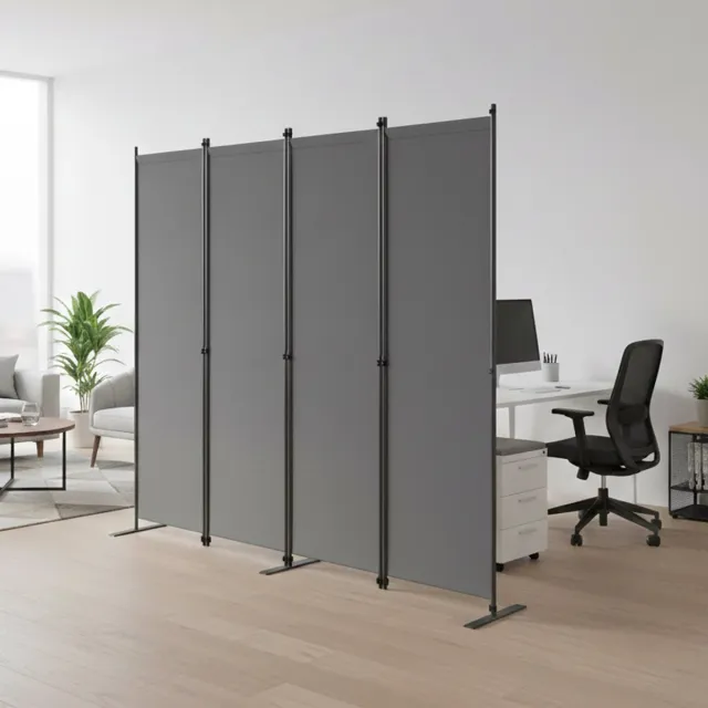 COVREO Kamerscherm 204x180 cm donkergrijs, metalen frame, opvouwbaar