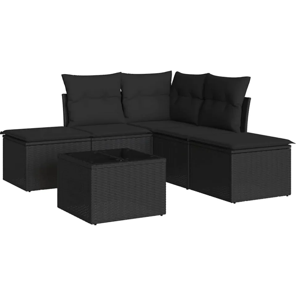 vidaXL 6-delige Loungeset met kussens poly rattan zwart