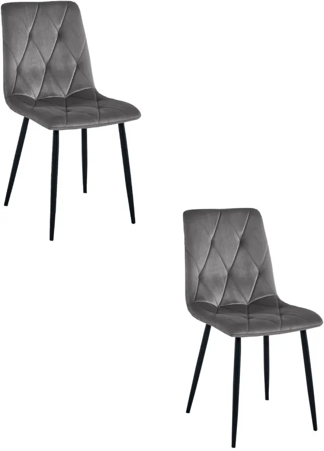 LEOBERT sp. z o.o. sp.k. Set van 2 Eetkamerstoelen LIBRA Donkergrijs – Zwarte Metalen Poten, Modern Velvet Bekleding, Ergonomisch Design, Max. 120 kg