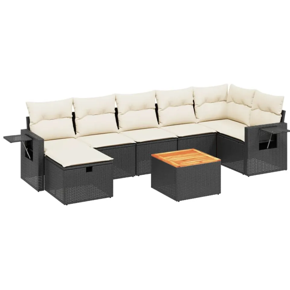 vidaXL 8-delige Loungeset met kussens poly rattan zwart