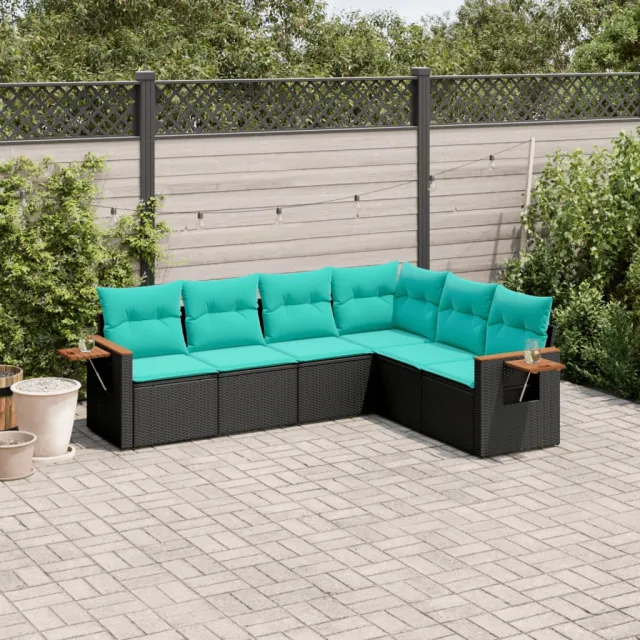 vidaXL 6-delige Loungeset met kussens poly rattan zwart, foto 2