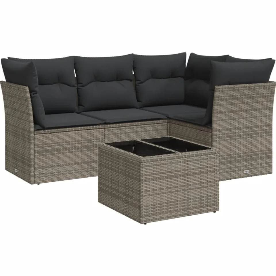 vidaXL 5-delige Loungeset met kussens poly rattan grijs
