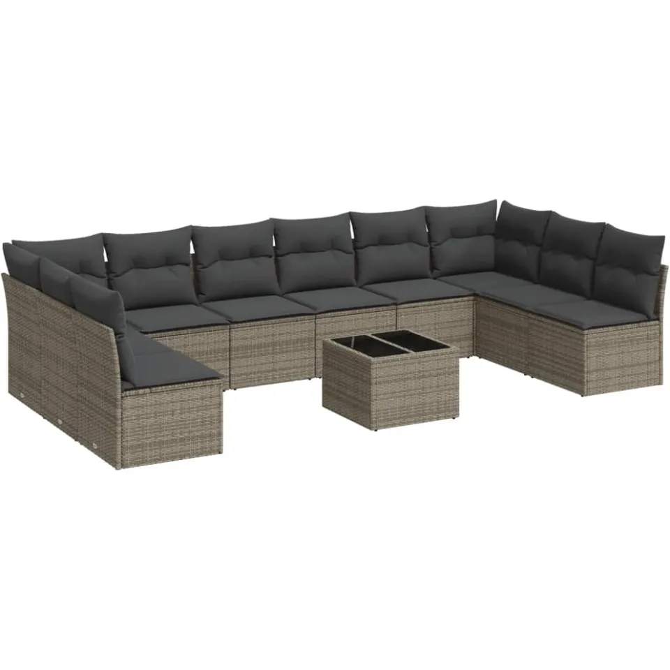 vidaXL 11-delige Loungeset met kussens poly rattan grijs