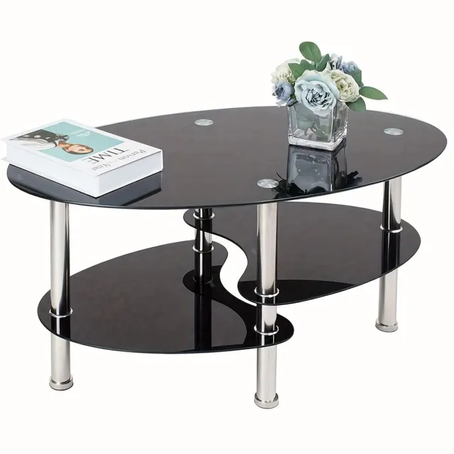 Mura Logistiek Mura Salontafel - Bijzettafel - Koffietafel - Coffee Table - Salontafeltje - Glazen Tafel - Dubbele Glasplaat - Metalen Poten Transparant