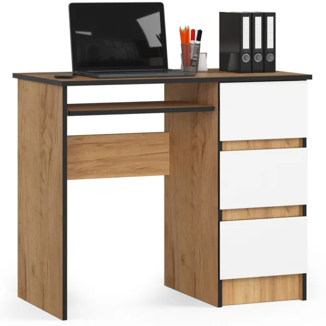 Akord Bureau Rechts A-6 / Computerbureau / Computer Tafel / Bureautafel Rechts / Craft Eik - Wit / 90 x 77 x 50 cm