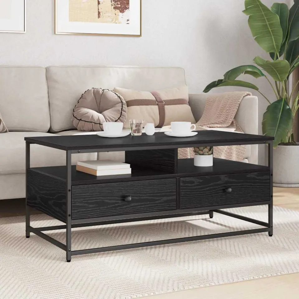 vidaXL Salontafel Zwart eiken 100 x 51 x 45 cm Bewerkt hout, foto 4