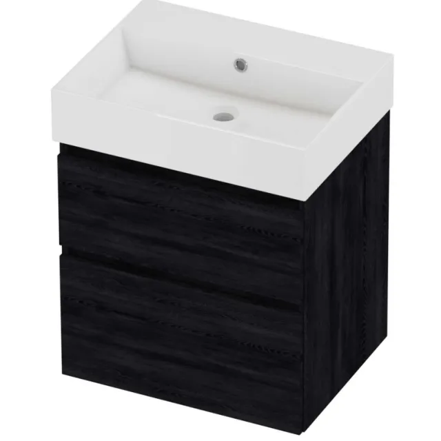 Proline Zara Badmeubelset Porselein Loft Zonder Kraangat 60x46x73 cm Glans Wit Black Oak