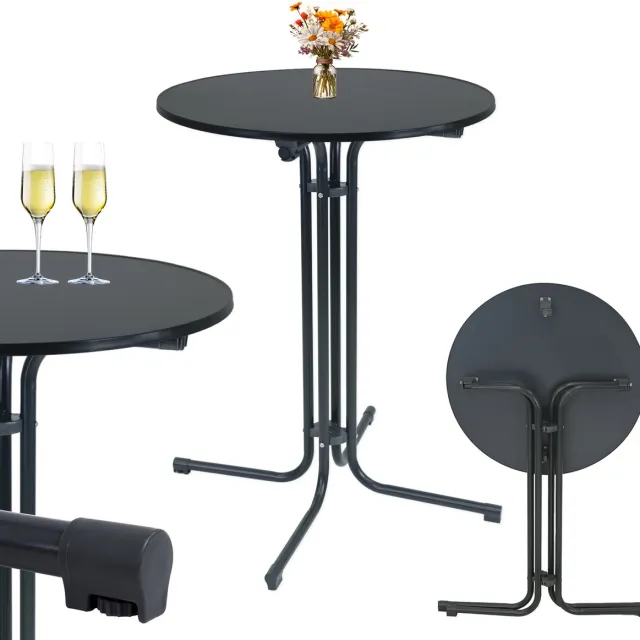 TRUTZHOLM Statafel - Inklapbaar - Bistrotafel - Ø 80 cm - 110 cm hoog - Gepoedercoat stalen frame - MDF tafelblad - Draagvermogen 50 kg - Antraciet