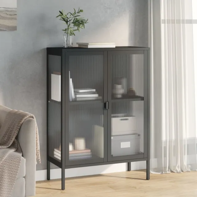 vidaXL Dressoir 75x35x105 cm glas en staal zwart, foto 2