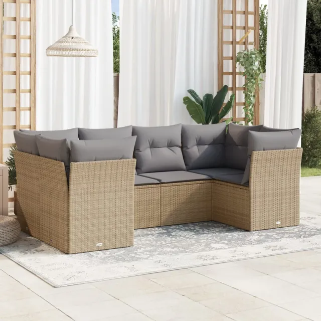 vidaXL 6-delige Loungeset met kussens poly rattan beige, foto 2