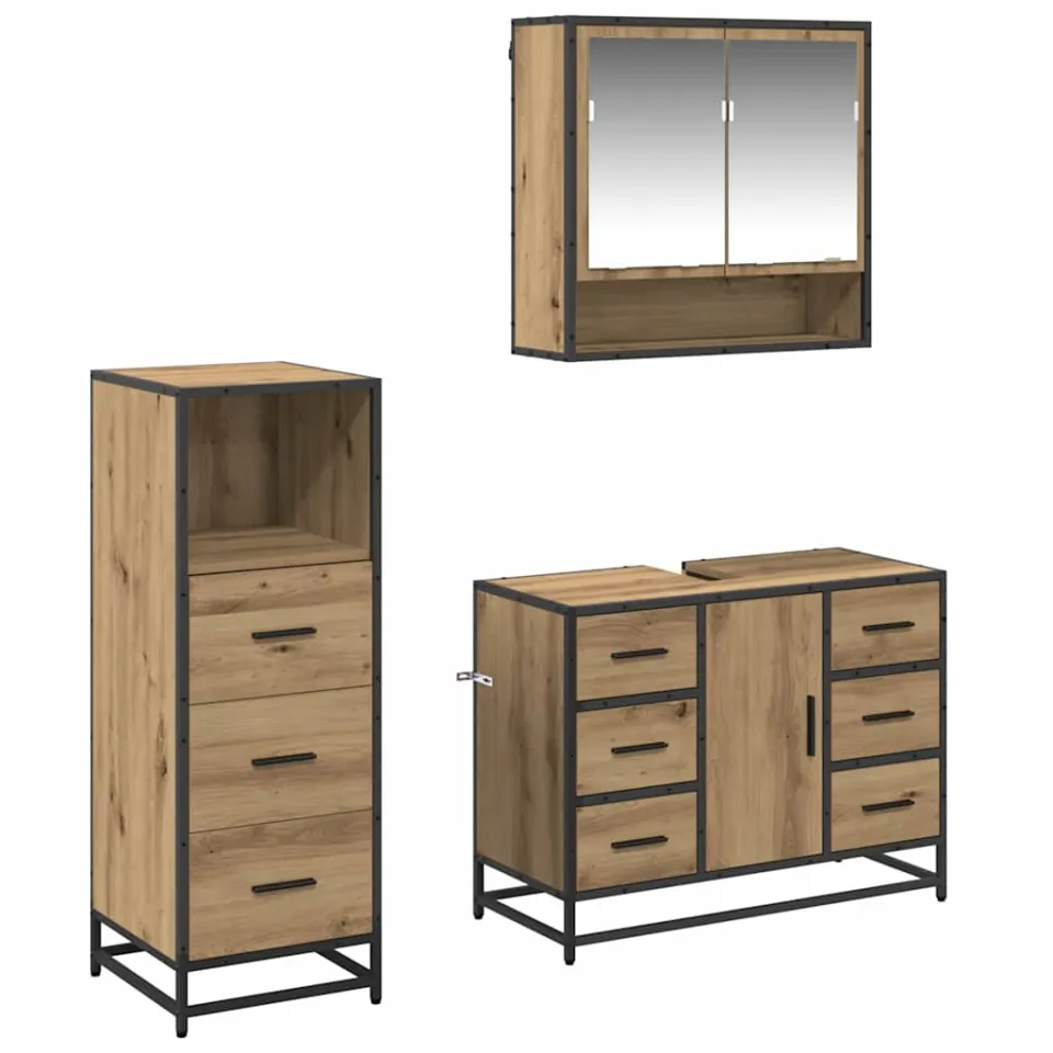 vidaXL Badkamermeubelset 3 st Artisan Eiken 80 x 33 x 60 cm Bruin
