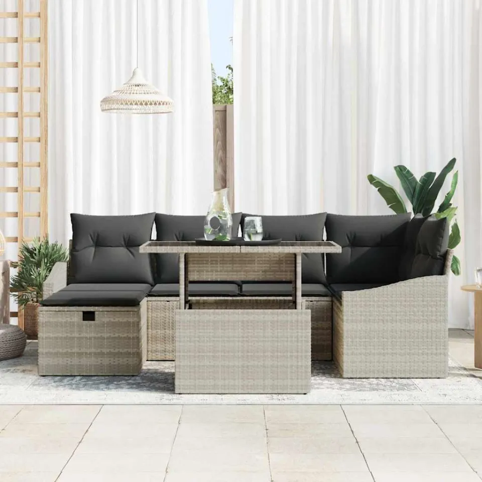 vidaXL Tuin Sofa Set 7 st poly rattan zwart, foto 3