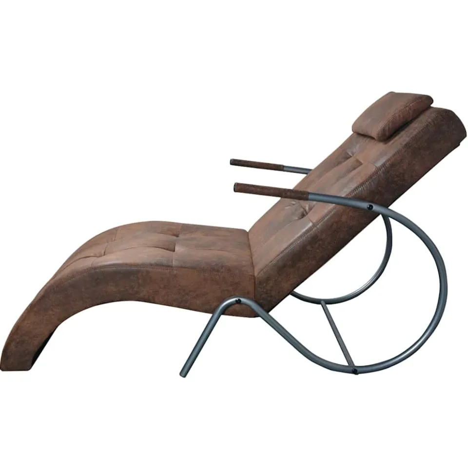 vidaXL Chaise Longue met Kussen Bruin Suède Look Stof, foto 3