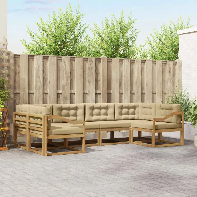 vidaXL Buiten bankenset 6 st 6-zits Wit en Beige