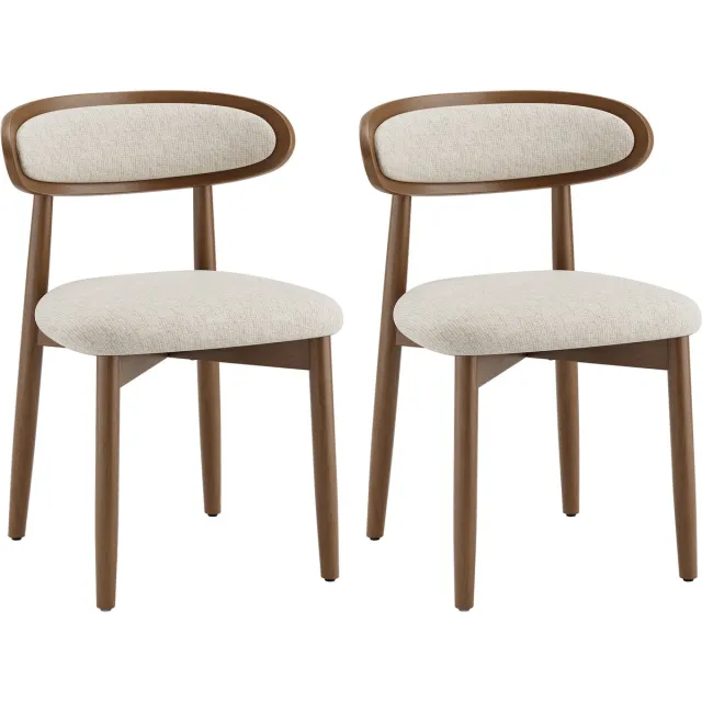 COLAMY Set van 2 Eetkamerstoelen van Massief Hout – Scandinavisch Design – Ergonomische Rugleuning – Gewatteerde Zitting – Lendensteun – Beige