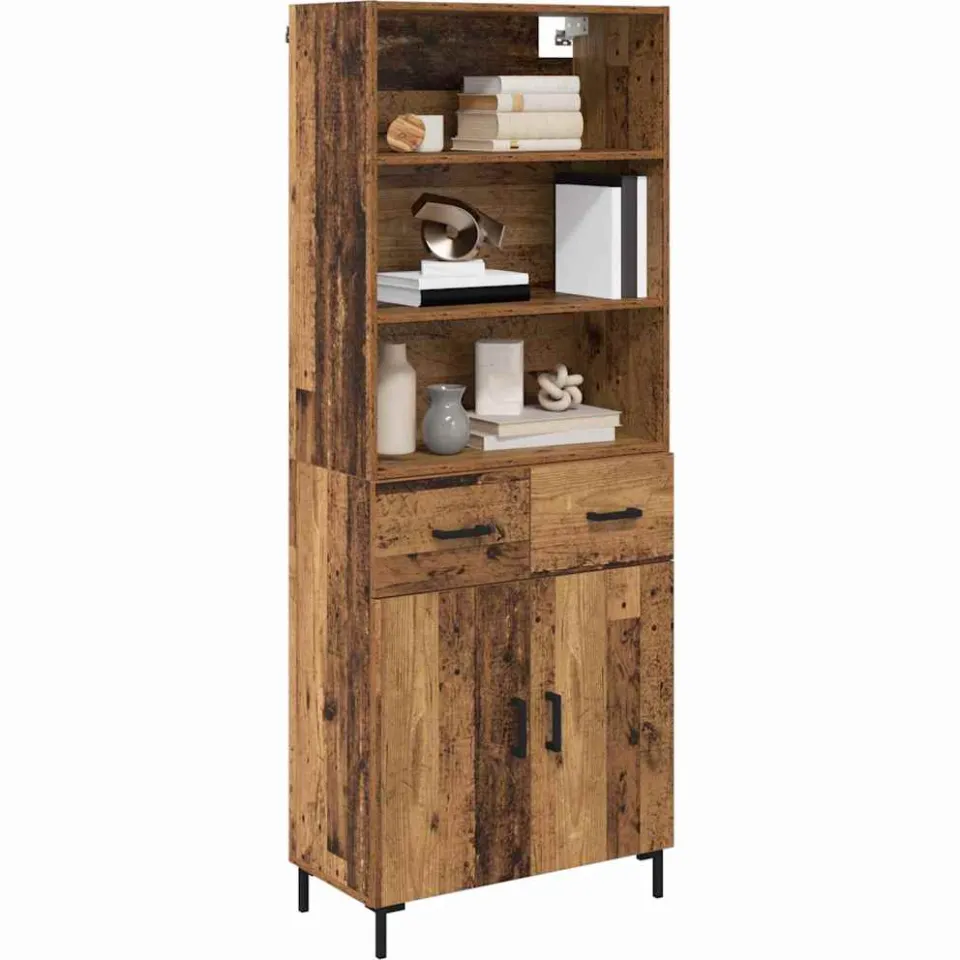 vidaXL Hoge kast Oudhout 69,5 x 34 x 180 cm Bewerkt hout Bruin