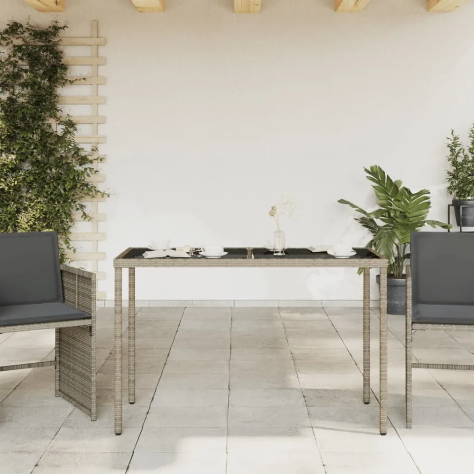 vidaXL Tuintafel met glazen blad 115x54x74 cm poly rattan grijs, foto 2