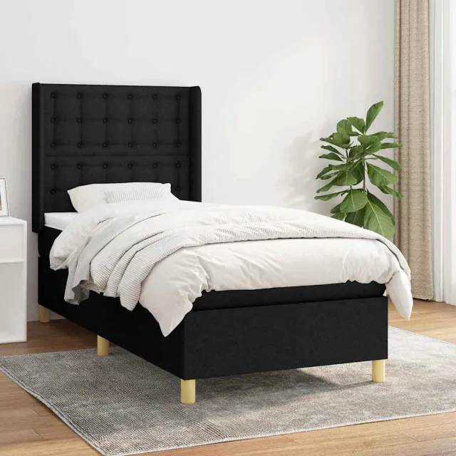 vidaXL Boxspring met matras stof zwart 100x200 cm