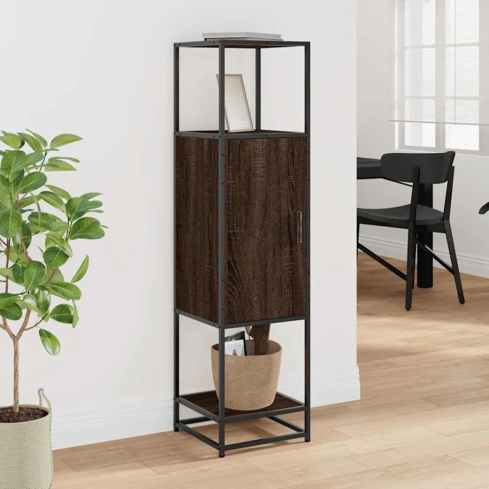 vidaXL Hoge kast 35,5x35x139 cm bewerkt hout en metaal bruin eiken, foto 2