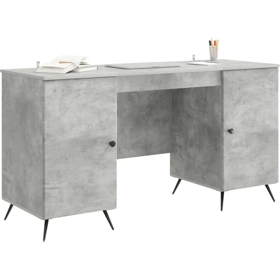 vidaXL Bureau Betongrijs 142,5 x 50 x 75 cm Bewerkt hout