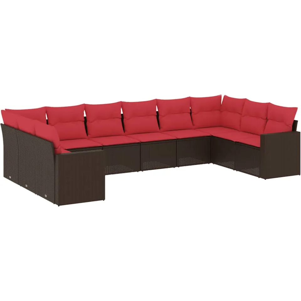 vidaXL 10-delige Loungeset met kussens poly rattan bruin