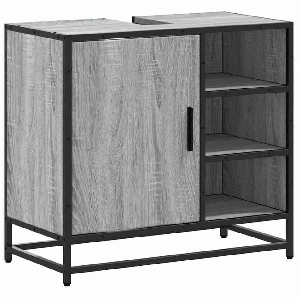 vidaXL Wastafelkast 65x33x60 cm bewerkt hout grijs sonoma eikenkleurig, foto 3