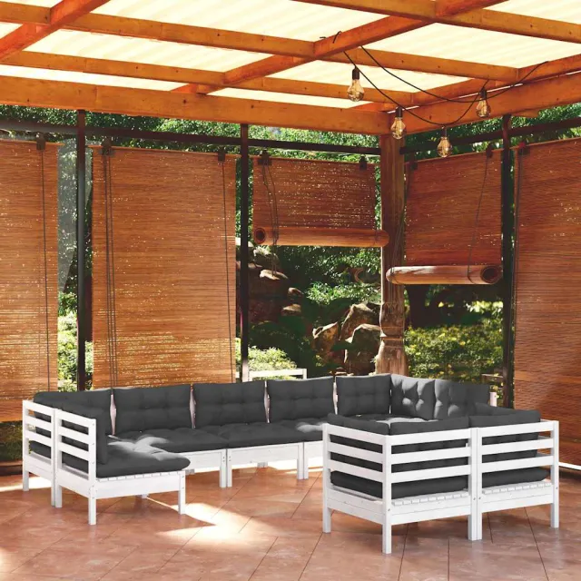 vidaXL 9-delige Loungeset met kussens massief grenenhout wit, foto 2
