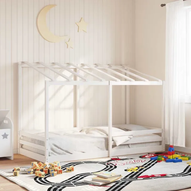 vidaXL Kinderbed met bedhuis 100x200 cm massief grenenhout wit