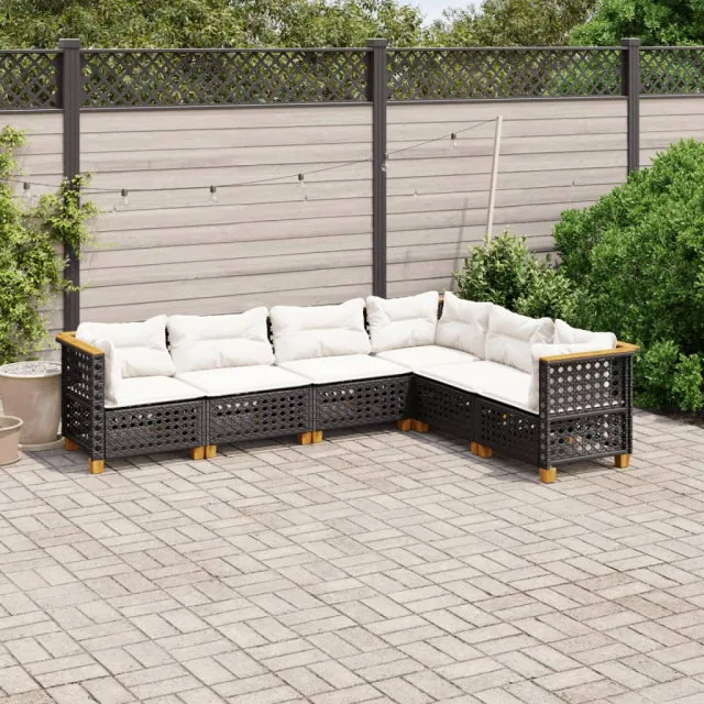 vidaXL 6-delige Loungeset met kussens poly rattan zwart, foto 2