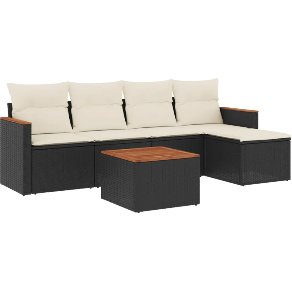 vidaXL 6-delige Loungeset met kussens poly rattan zwart, foto 3