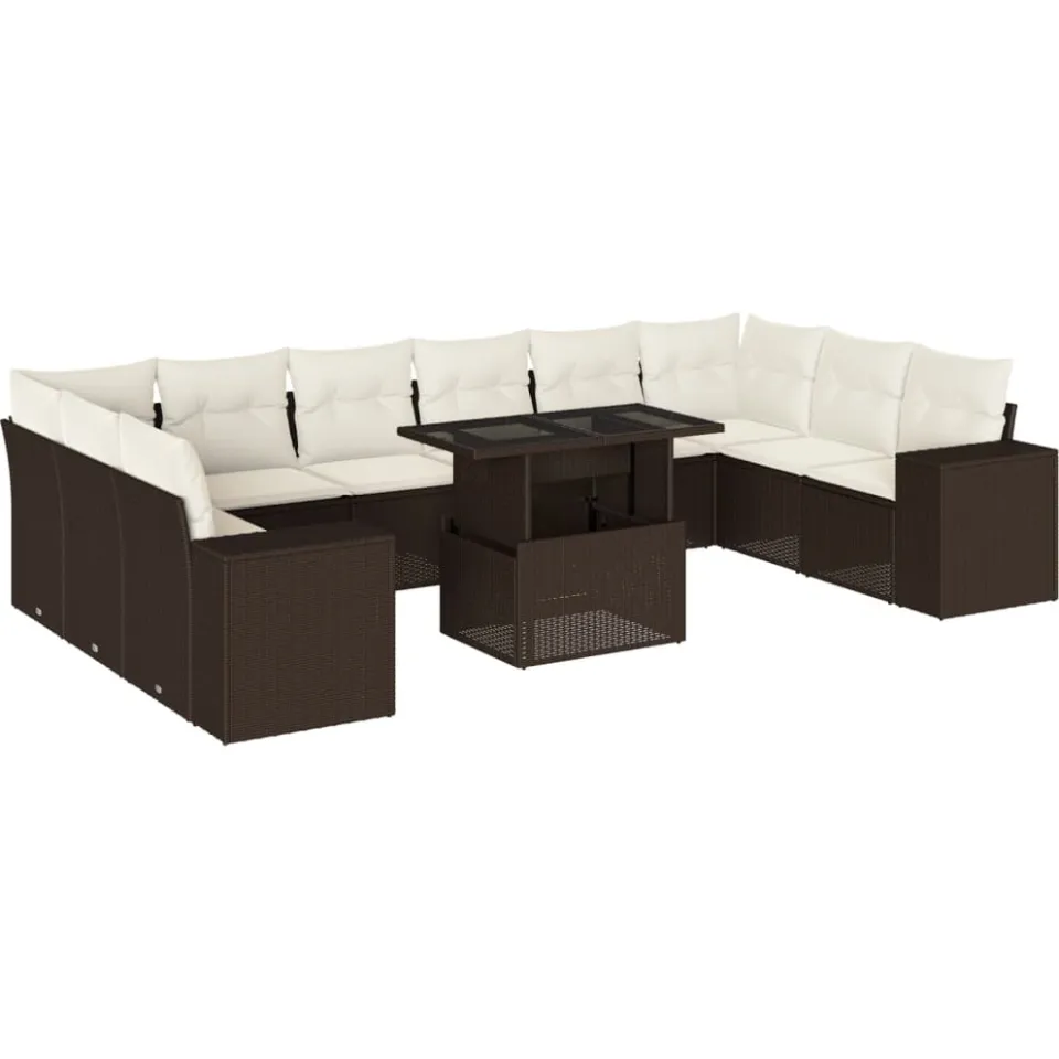 vidaXL 11-delige Loungeset met kussens poly rattan bruin