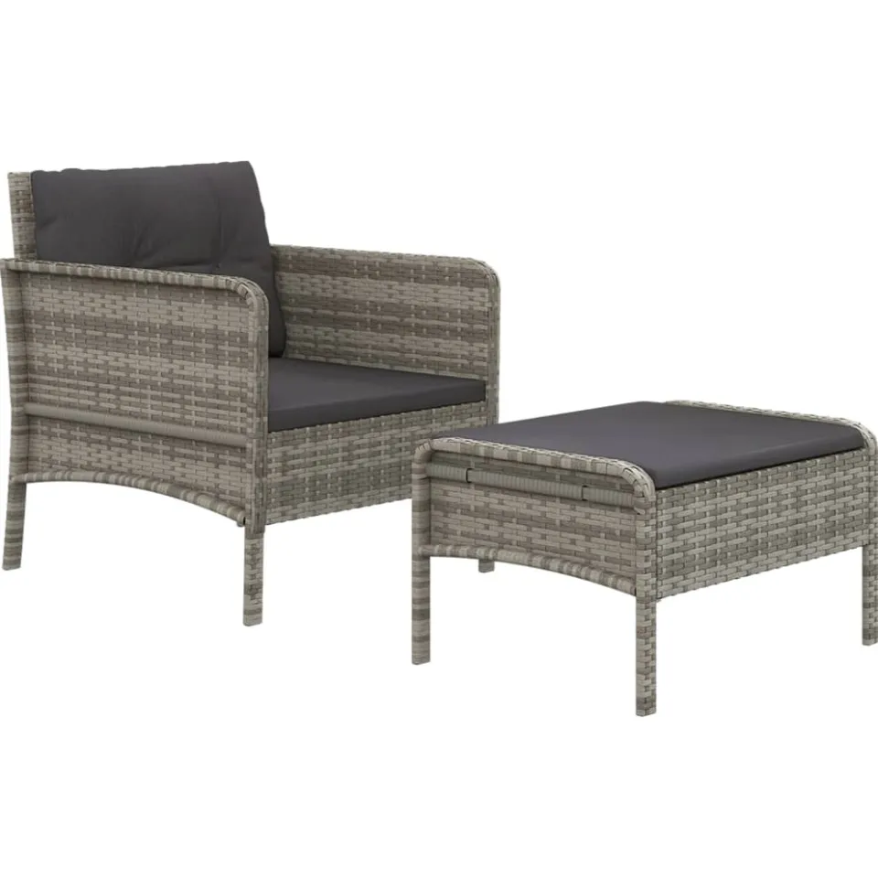 vidaXL 2-delige Loungeset met kussens poly rattan grijs