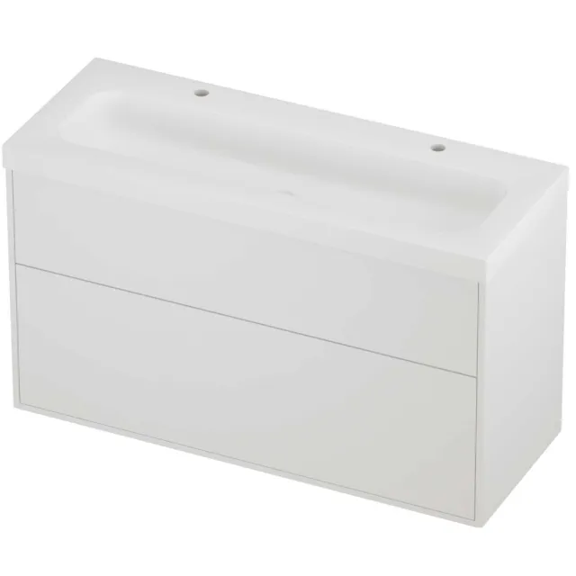 Proline Haga Badmeubelset Polystone Mezza 2 Kraangaten Voor Grepen 120x46x73 cm Mat Wit Mat White