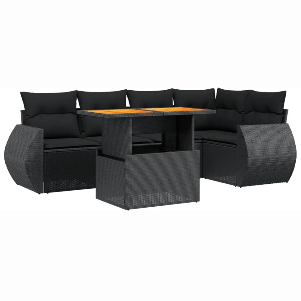vidaXL 6-delige Loungeset met kussens poly rattan zwart, foto 3