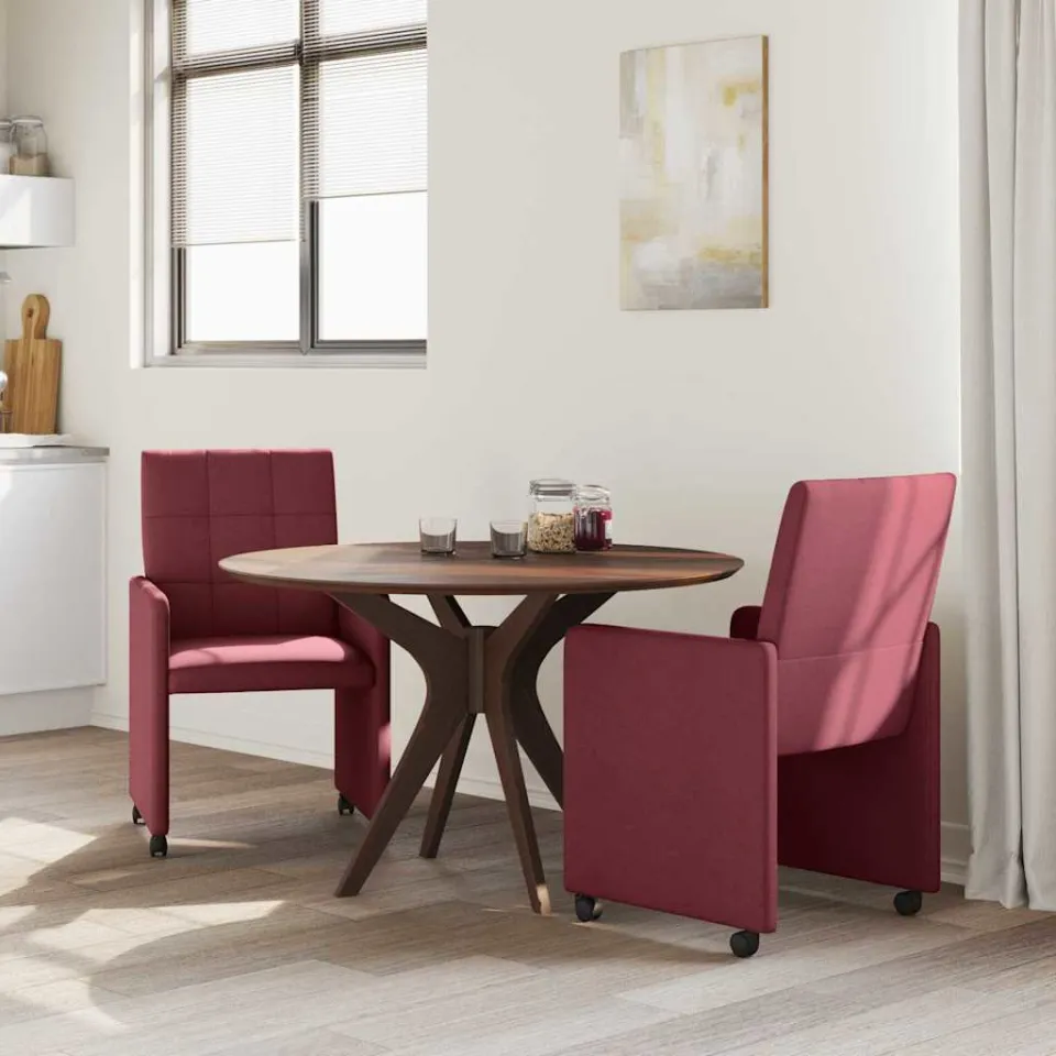 vidaXL Eetkamerstoelen met Wieltjes 2 st Stof Wijnrood 58 x 65 x 94 cm, foto 3
