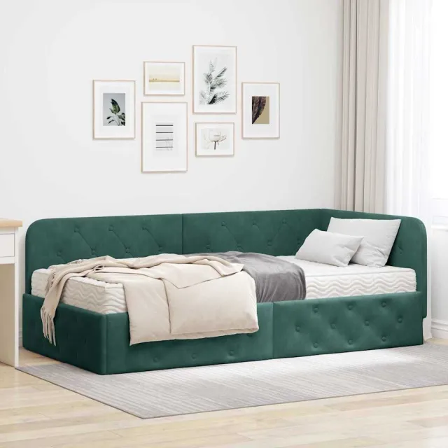 vidaXL Hoekbedframe Donkergroen 90 x 190 cm Fluweel