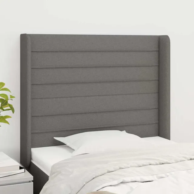vidaXL Hoofdbord met randen 103x16x118/128 cm stof donkergrijs grijs