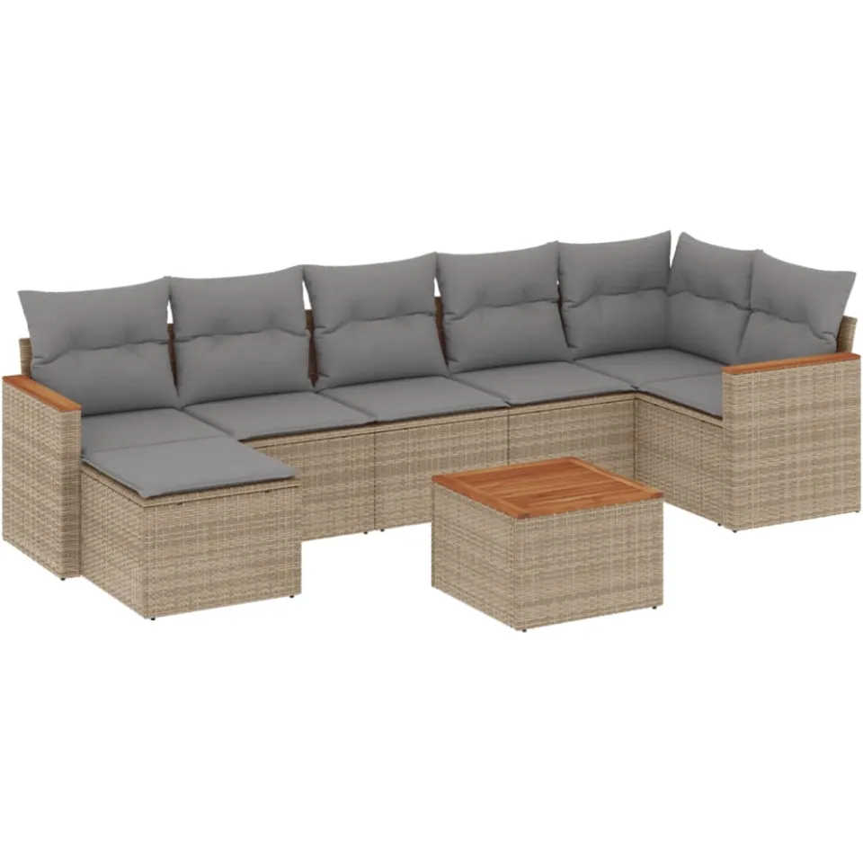 vidaXL 8-delige Loungeset met kussens poly rattan gemengd beige