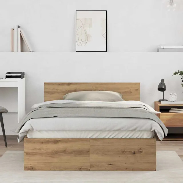 vidaXL Bedframe met hoofdbord Artisanaal eiken 120 x 190 cm