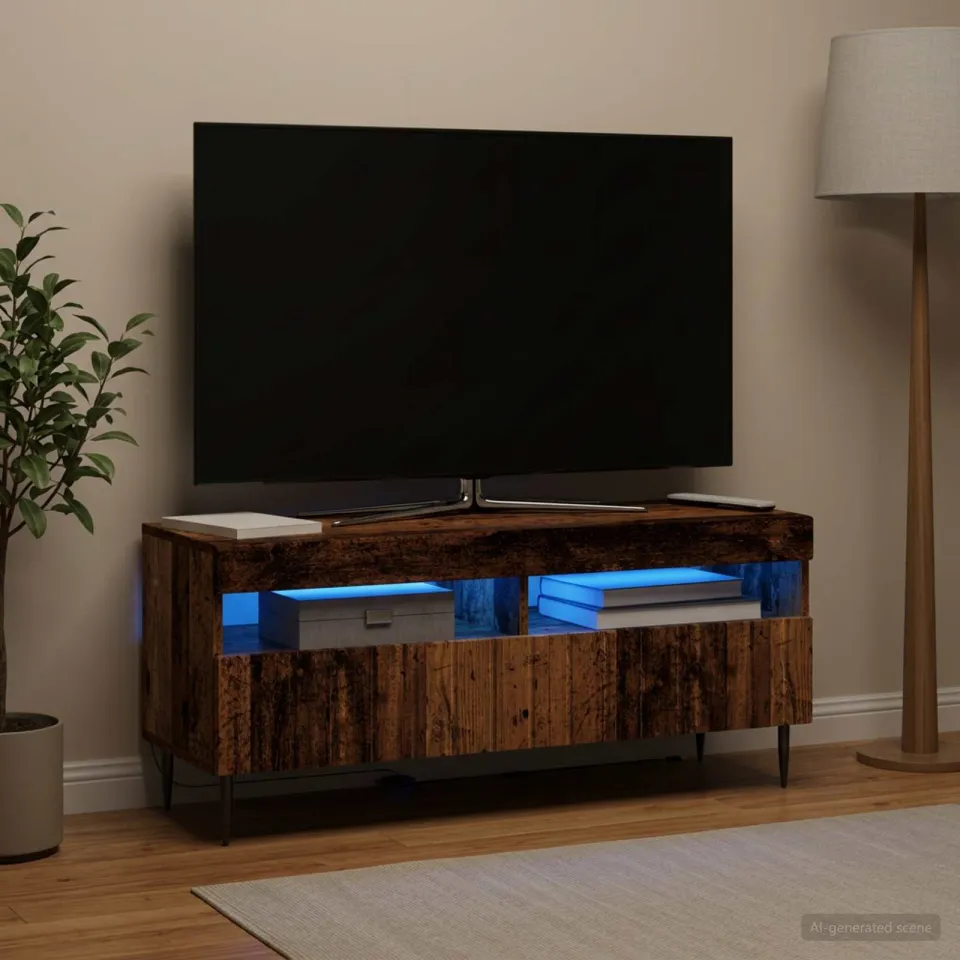 vidaXL LED tv-meubel ZWOLLE 100 x 35 x 43 cm Oud hout Bewerkt hout bruin, foto 4