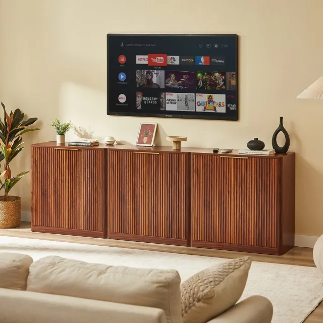REDOM Sideboard met verticale groeven - Verstelbare legplanken - Waterafstotend blad - Modern - Woonkamer, eetkamer en hal - Spaanplaat - Bruin - 80 x 40 x 80 cm